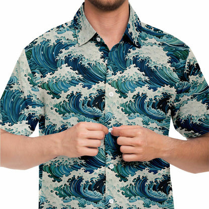 Blue Tropical Fish Print Short Sleeve Casual Shirt