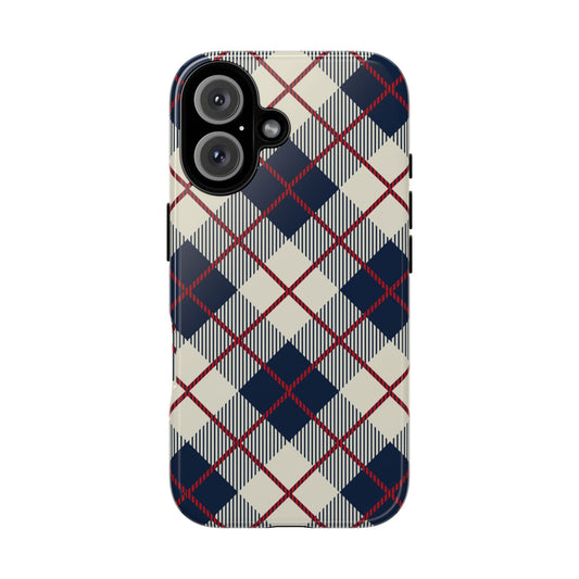 Blue Plaid iPhone 16 15 14 13 Tough Case, Checkered Check Tartan Cute 12 11 8 Plus X Xr Xs Pro Max Samsung S24 S23 S22 Galaxy Pixel Cover