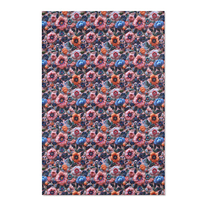 Pink Floral Area Rug Carpet, Faux Embroidery Washable American Living Room Floor Indoor Outdoor 2x3 4x6 3x5 Kitchen Nursery Bedroom Mat