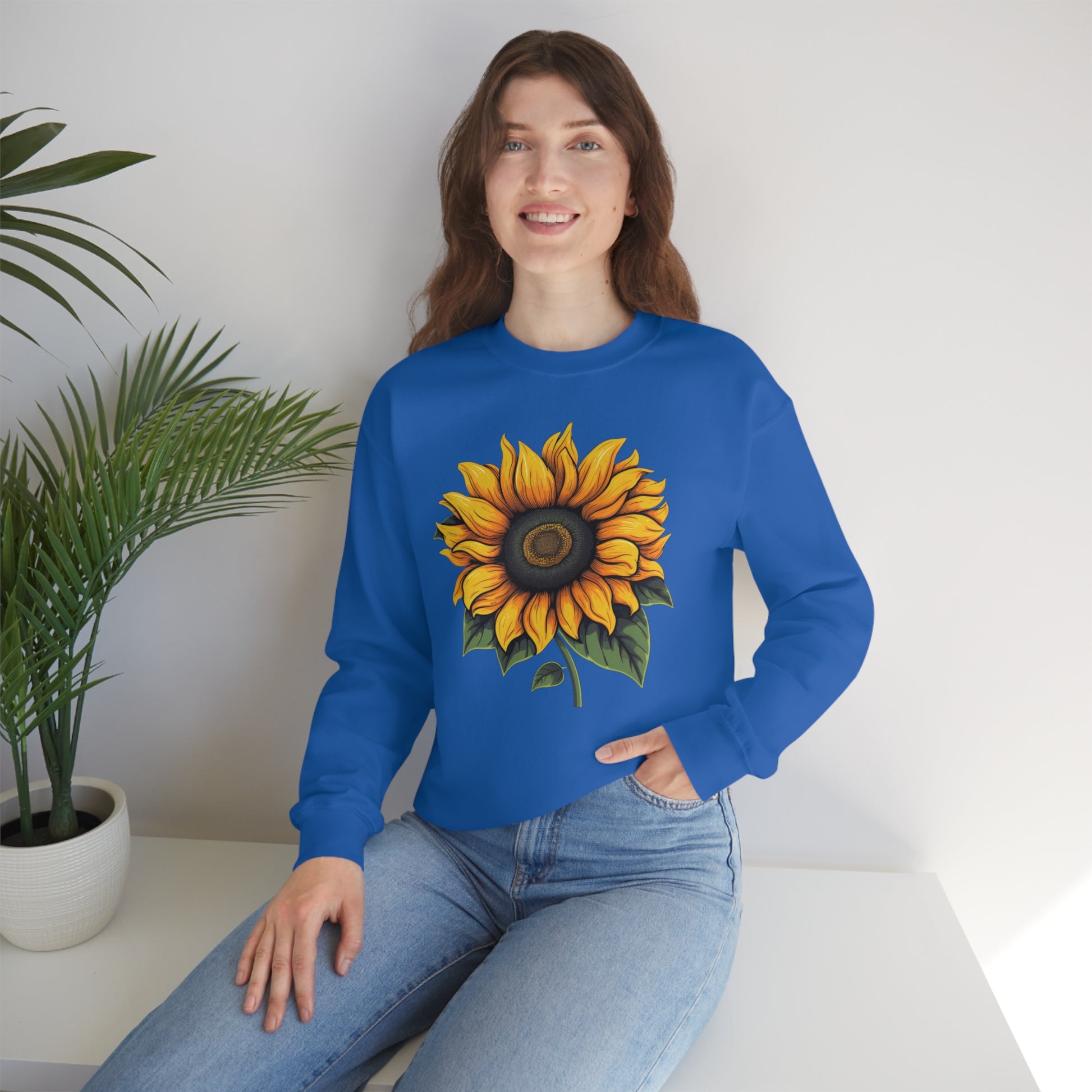 Sunflower Sweatshirt, Yellow Flowers Floral Graphic Crewneck Cotton Sweater Jumper Pullover Men Women Aesthetic Designer Top Starcove Fashion