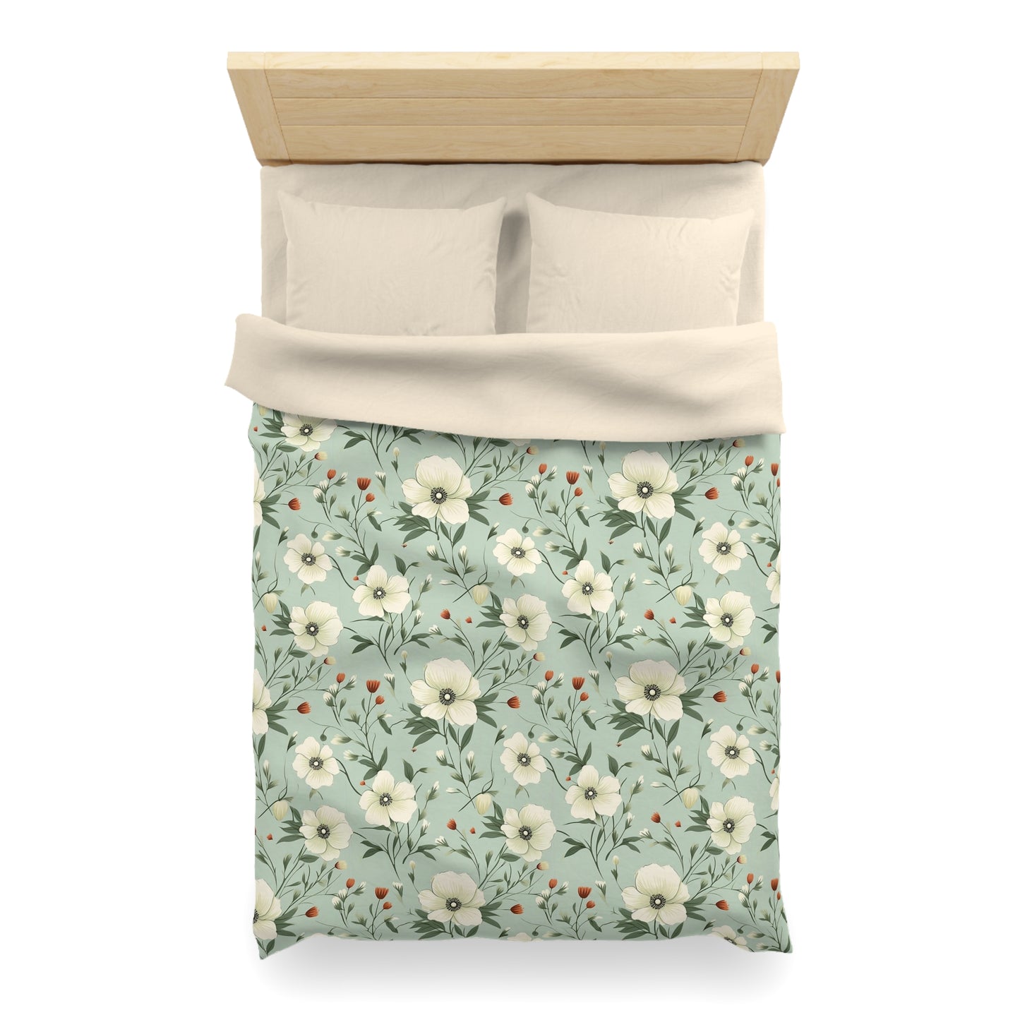 Sage Green Floral Duvet Cover, Flowers Olive Bedding Queen King Full Twin XL Size Microfiber Unique Designer Bed Quilt Bedroom Decor