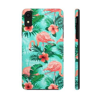 Pink Flamingo iPhone 15 14 13 12 11 Pro Max Tough Case, Green Tropical Monstera Print Cute Gift XS XR X 7 Plus 8 Cell Phone Galaxy