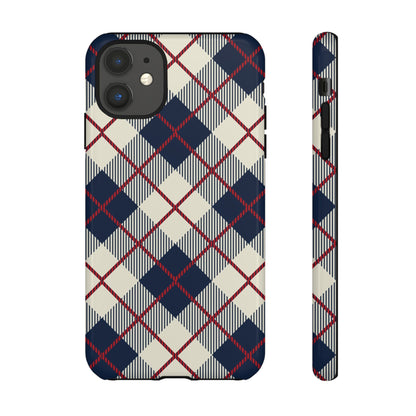 Blue Plaid iPhone 16 15 14 13 Tough Case, Checkered Check Tartan Cute 12 11 8 Plus X Xr Xs Pro Max Samsung S24 S23 S22 Galaxy Pixel Cover