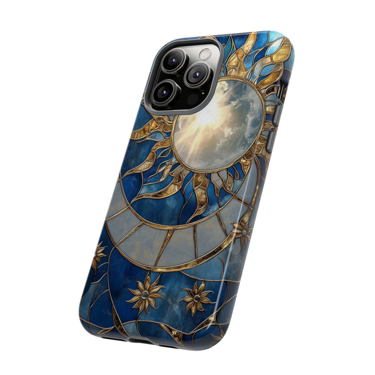 Sun Moon Tough Phone Case, Celestial Stained Glass iPhone 16 15 14 13 Pro Max 12 11 8 Plus X XR XS Galaxy S24 S23 S22 S21 Google Pixel Cover