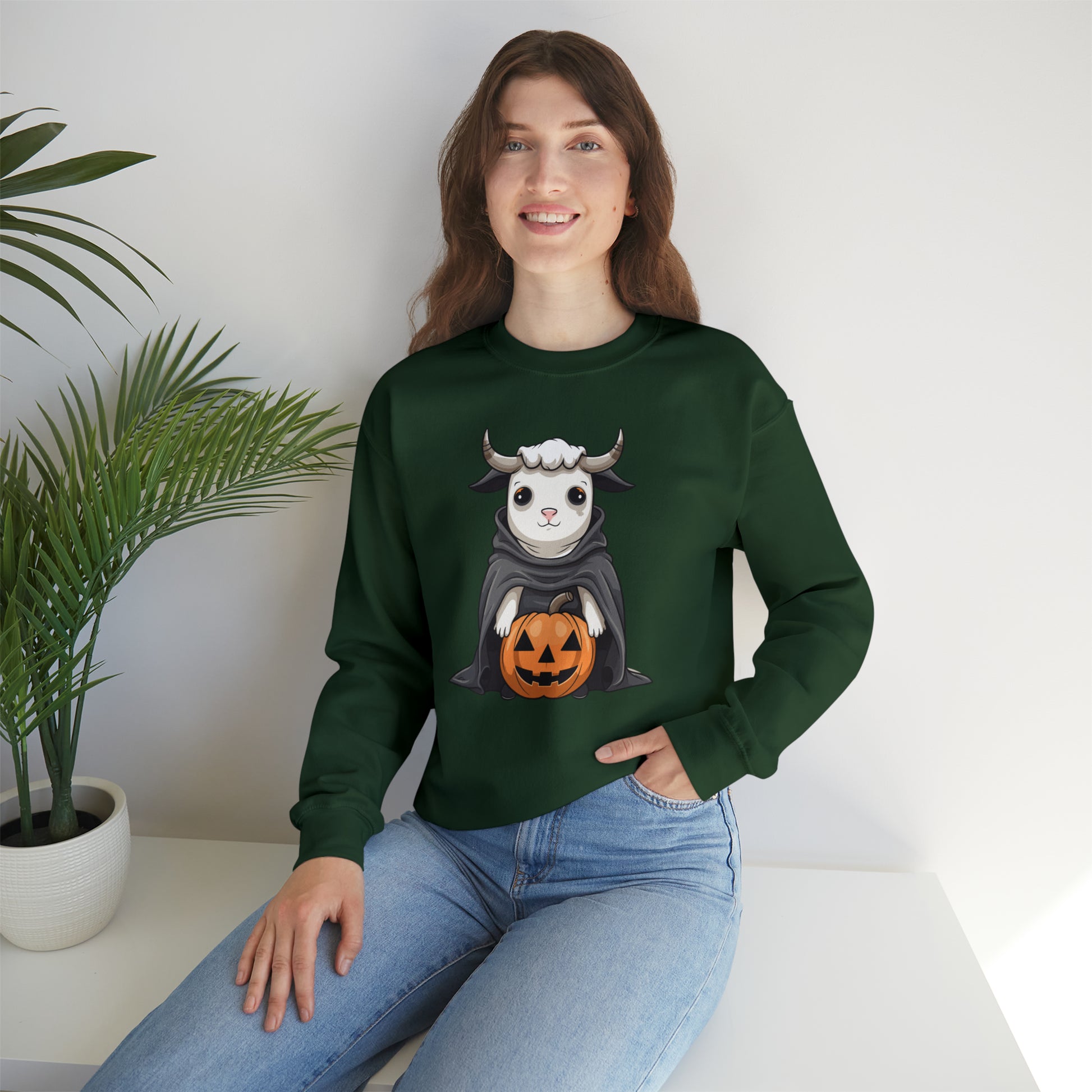 Ghost Cow Sweatshirt, Pumpkin Halloween Graphic Crewneck Fleece Cotton Sweater Jumper Pullover Men Women Adult Aesthetic Designer Top Starcove Fashion