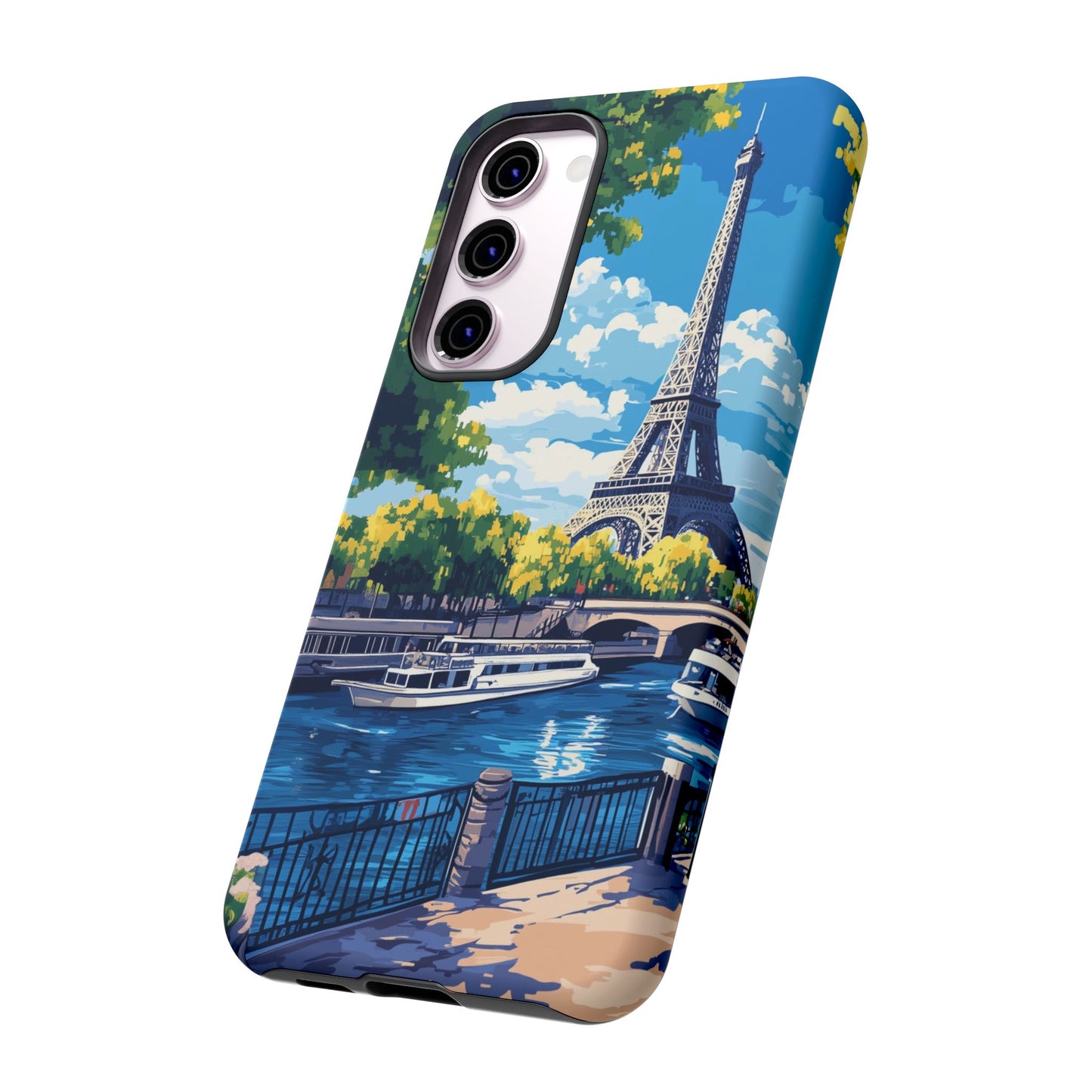 Paris Eifel Tower Tough Phone Case, Seine France iPhone 16 15 14 13 Pro Max 12 11 8 Plus X XR XS Galaxy S24 S23 S22 S21 Google Pixel Cover