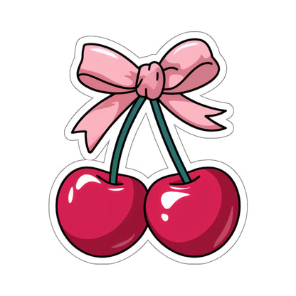 Red Cherry Coquette Sticker, Pink Bow Watercolor Decal Art Vinyl Laptop Cute Waterbottle Car Waterproof Bumper Clear Small Large Die Cut