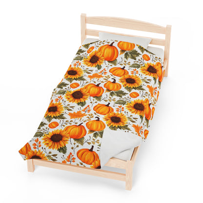 Pumpkins Sunflower Fleece Throw Blanket, Fall Thanksgiving Velveteen Soft Plush Fluffy Cozy Warm Adult Kids Small Large Sofa Bed Starcove Fashion