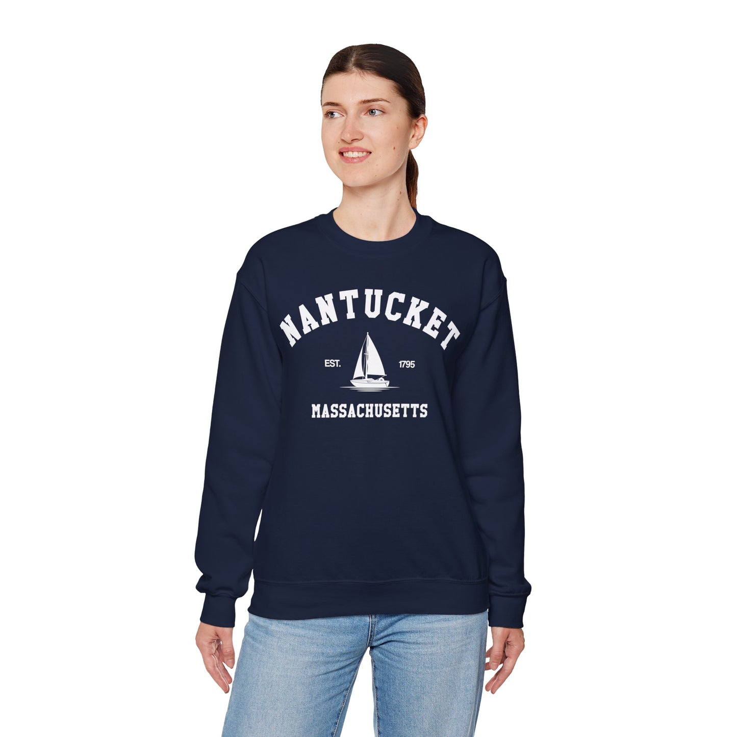 Nantucket Sweatshirt, Vintage Massachusetts MA Sailing Boating Sailboat Beach Town Graphic Crewneck Sweater Jumper Pullover Men Women