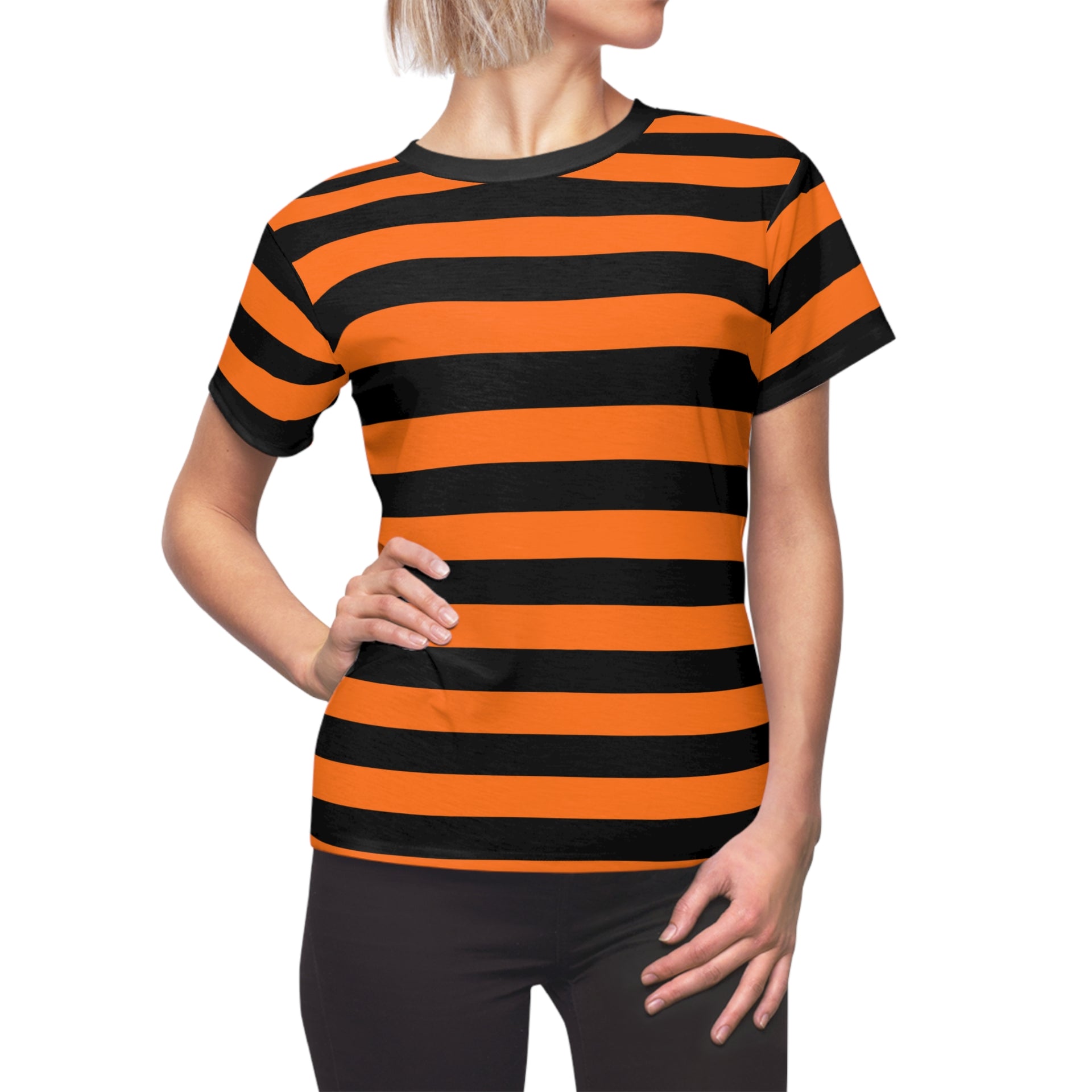 Black and Adult – Women Striped Tshirt, Fashion Graphi Orange Designer Halloween Starcove