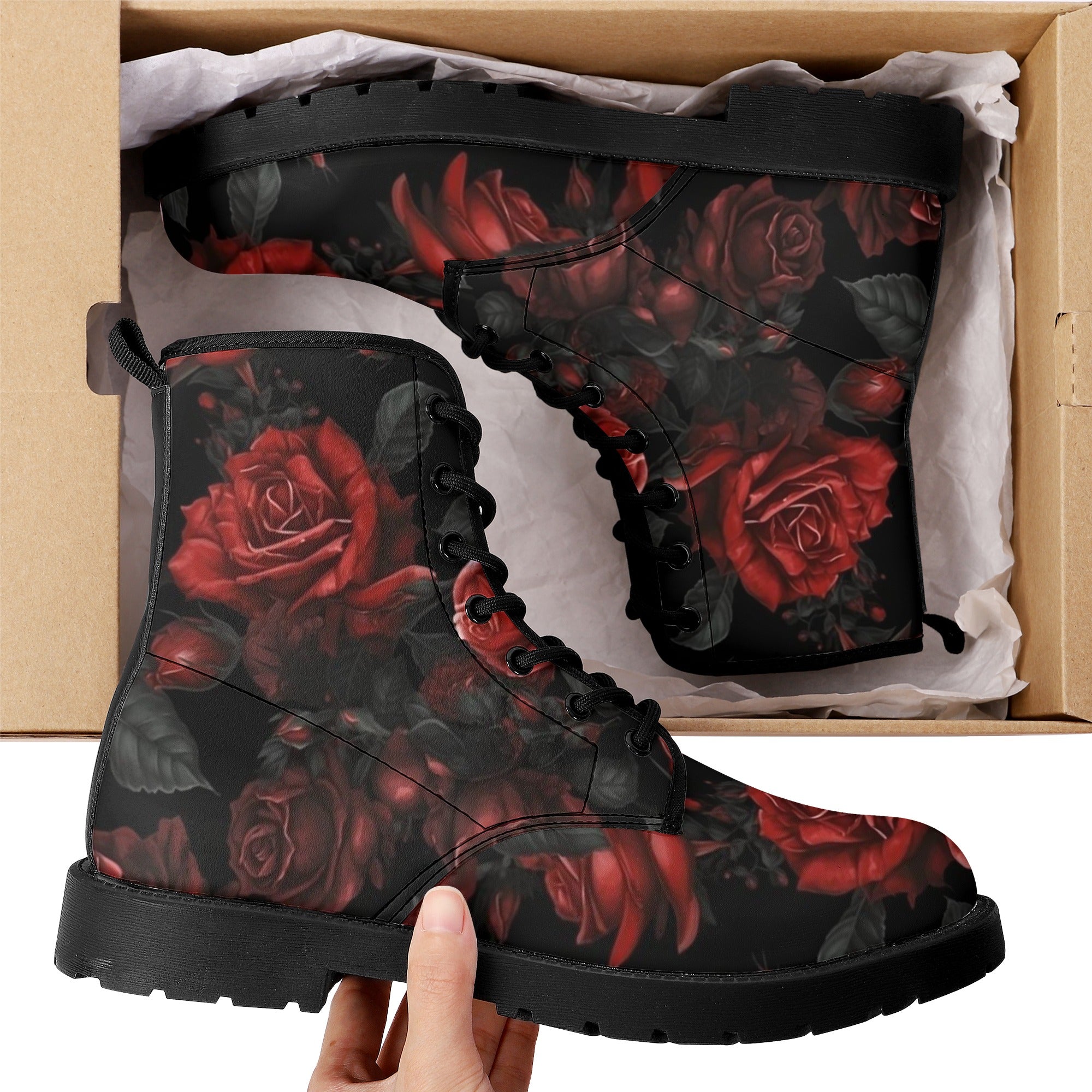 Combat boots shop with roses