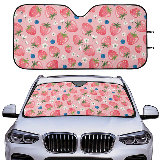 Pink Strawberry Car Sun Shade, Fruit Front Windshield Coverings Blocker Auto Protector Window Visor Screen Cover Men Women SUV Truck Starcove Fashion