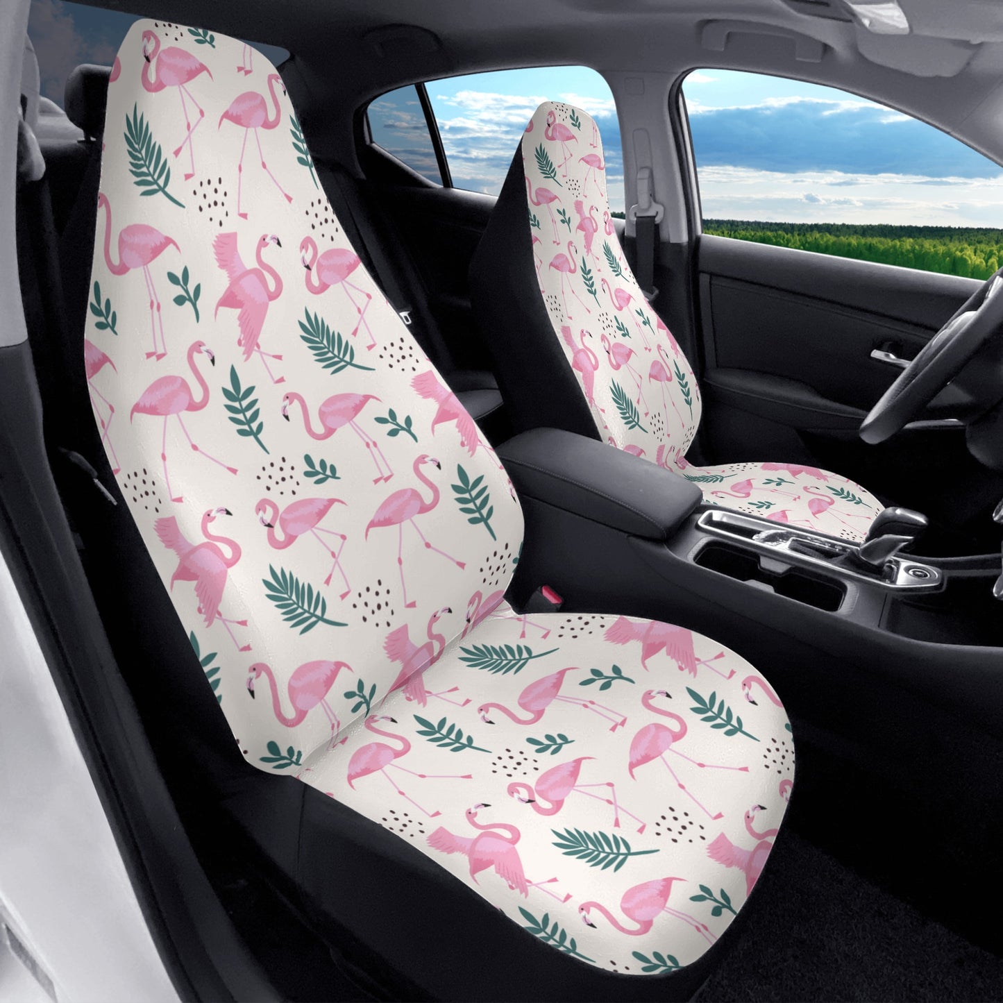 Pink Flamingo Car Seat Covers (2 pcs), Tropical Pattern Front Seat Dog Vehicle SUV Universal Protector Accessory Men Women Starcove Fashion