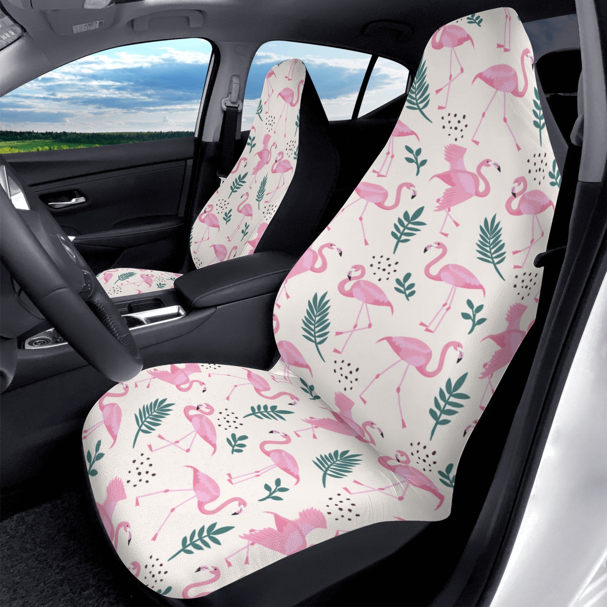 Pink Flamingo Car Seat Covers (2 pcs), Tropical Pattern Front Seat Dog Vehicle SUV Universal Protector Accessory Men Women Starcove Fashion