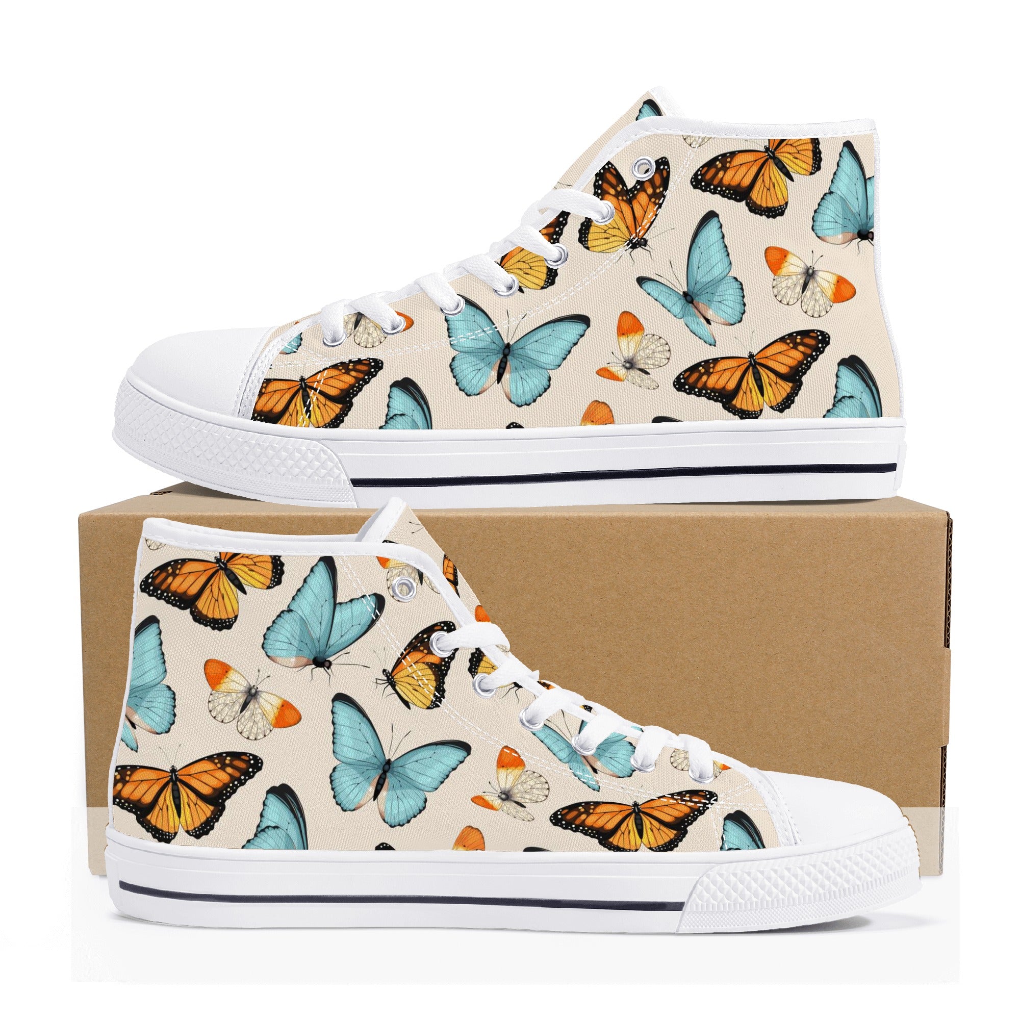 Monarch Butterfly, Women’s high top shoes, Butterfly sneakers, Butterfly Aesthetic, Converse style, Canvas 2024 shoes, Butterfly high tops