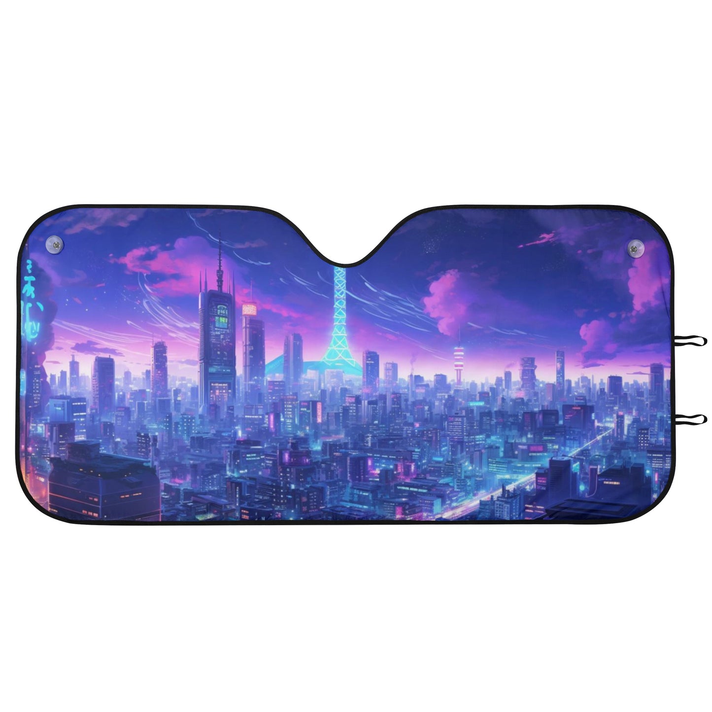 Tokyo Skyline Car Sun Shade, Anime Purple Front Windshield Cover Blocker Auto Protector Window Visor Screen Shield Men Women SUV Truck Starcove Fashion