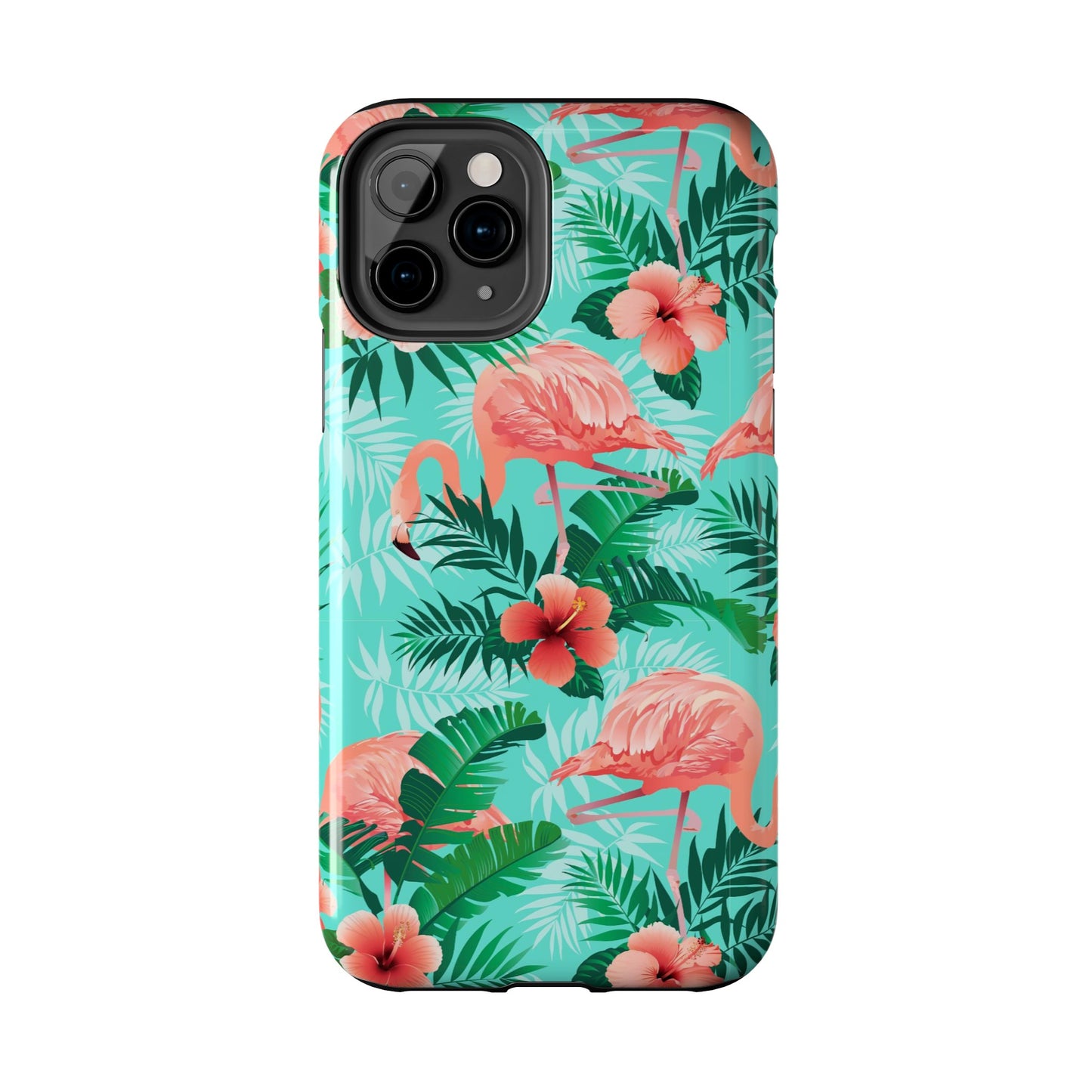 Pink Flamingo iPhone 15 14 13 12 11 Pro Max Tough Case, Green Tropical Monstera Print Cute Gift XS XR X 7 Plus 8 Cell Phone Galaxy