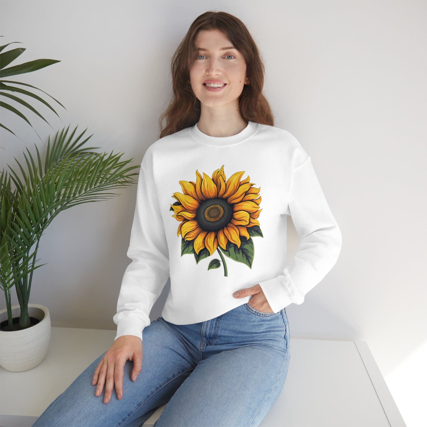 Sunflower Sweatshirt, Yellow Flowers Floral Graphic Crewneck Cotton Sweater Jumper Pullover Men Women Aesthetic Designer Top Starcove Fashion