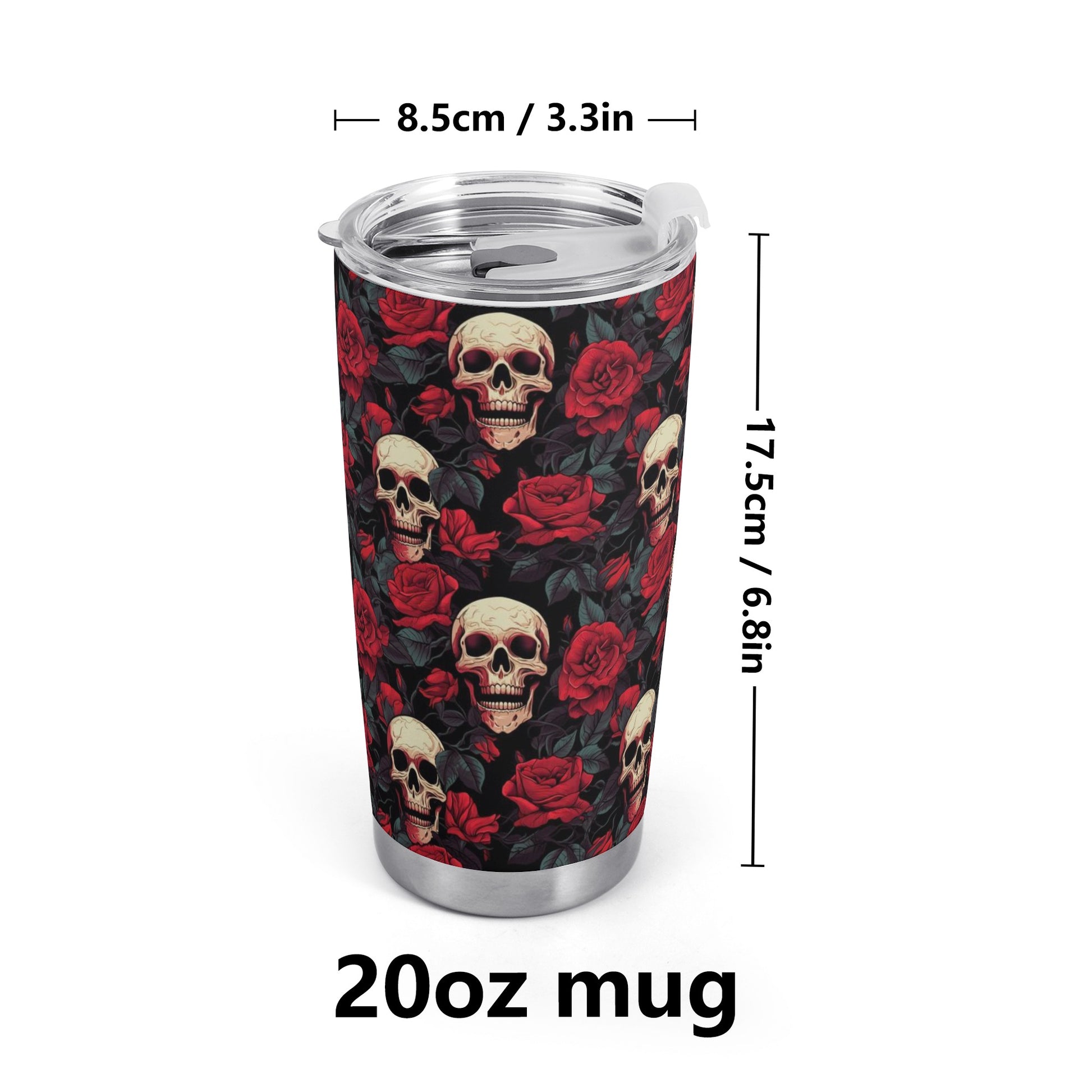 Skull Red Roses Stainless Steel 20oz Tumbler Travel Mug, Gothic Hallow –  Starcove Fashion