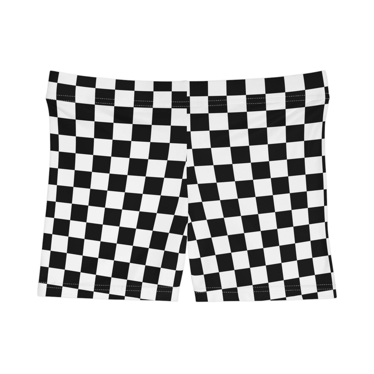 Checkered Women Shorts, Black White Check Racing Yoga Biker Sport Workout Gym Festival Running Moisture Wicking Ladies Bottoms