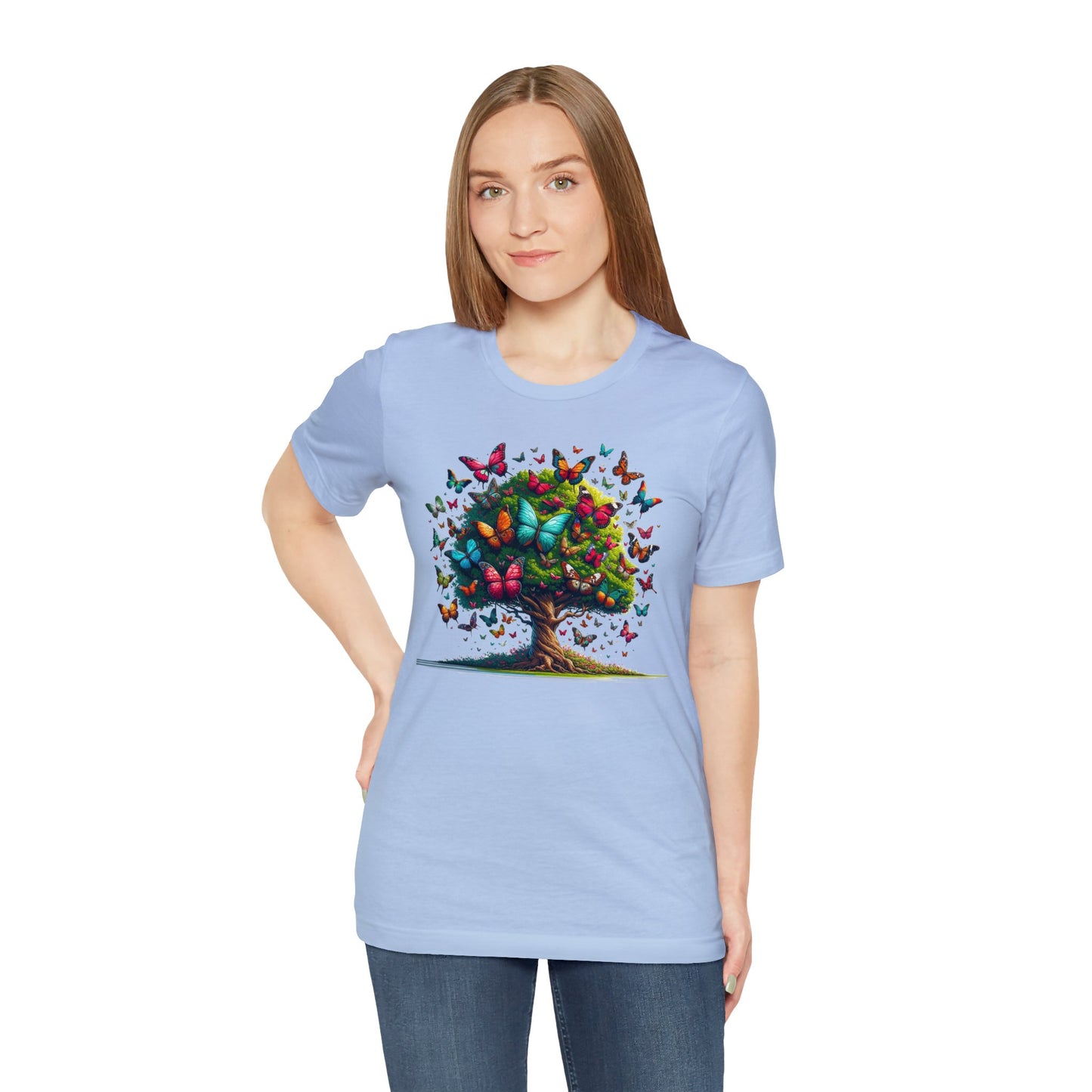 Butterflies Tree Tshirt, Butterfly Nature Garden Designer Graphic Aesthetic Crewneck Men Women Tee Top Short Sleeve Shirt