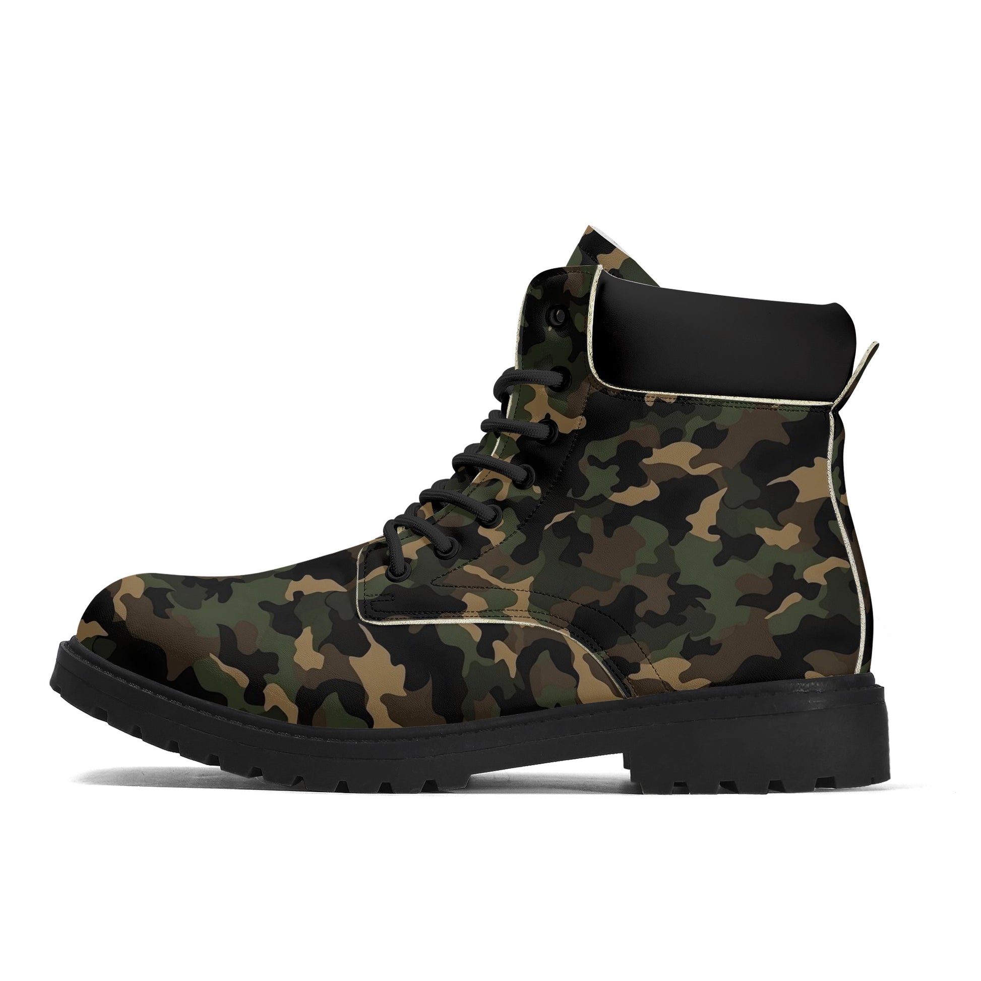 Camouflage Men Leather Boots, Green Camo Vegan Lace Up Shoes Hiking Fe –  Starcove Fashion