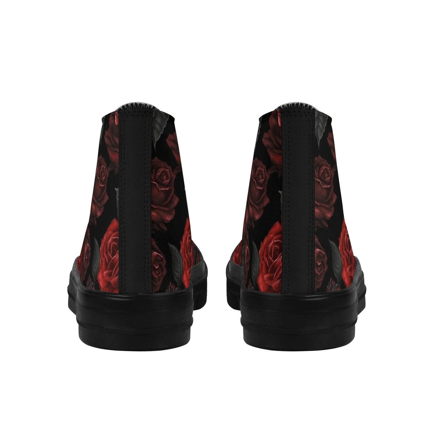 Red and Black Roses Women High Top Shoes, Gothic Flowers Floral Lace Up Sneakers Footwear Canvas Streetwear Ladies Girls Trainers Designer