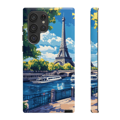 Paris Eifel Tower Tough Phone Case, Seine France iPhone 16 15 14 13 Pro Max 12 11 8 Plus X XR XS Galaxy S24 S23 S22 S21 Google Pixel Cover