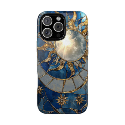 Sun Moon Tough Phone Case, Celestial Stained Glass iPhone 16 15 14 13 Pro Max 12 11 8 Plus X XR XS Galaxy S24 S23 S22 S21 Google Pixel Cover