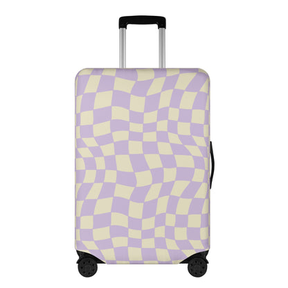 Checkered Purple Luggage Cover, Pastel Groovy Lilac Check Suitcase Protector Hard Carry On Bag Washable Wrap Large Small Travel Sleeve