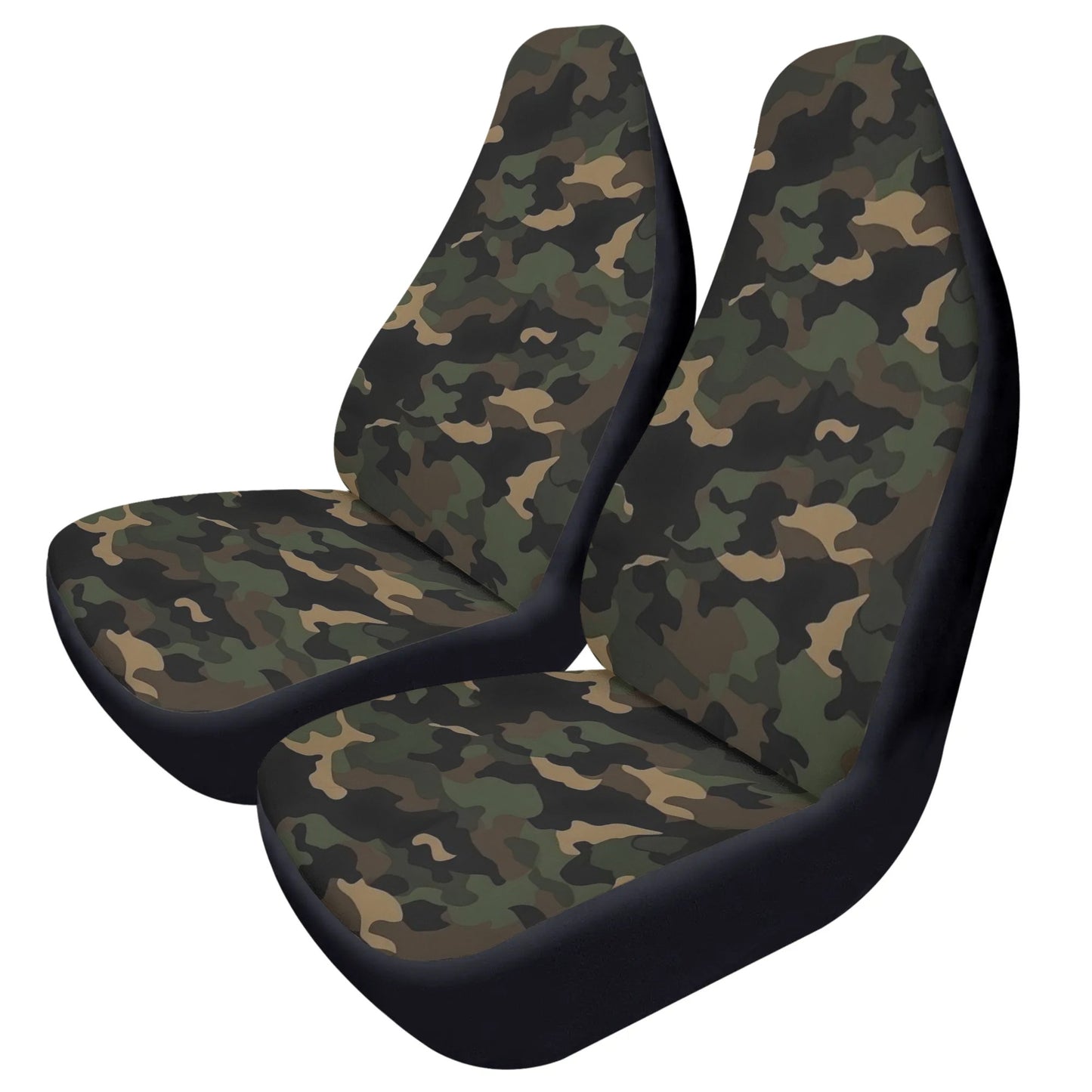 Camo Car Seat Covers (2 pcs), Green Black Camouflage Pattern Auto Front Dog Pet Vehicle SUV Universal Protector Accessory Men Women