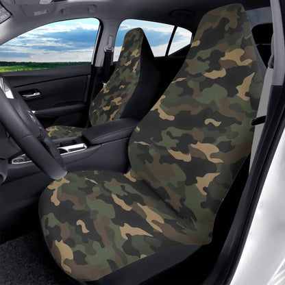 Camo Car Seat Covers (2 pcs), Green Black Camouflage Pattern Auto Front Dog Pet Vehicle SUV Universal Protector Accessory Men Women