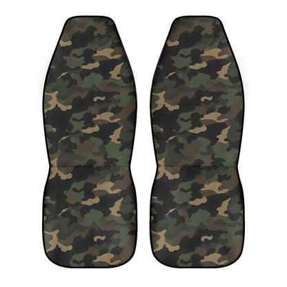 Camo Car Seat Covers (2 pcs), Green Black Camouflage Pattern Auto Front Dog Pet Vehicle SUV Universal Protector Accessory Men Women