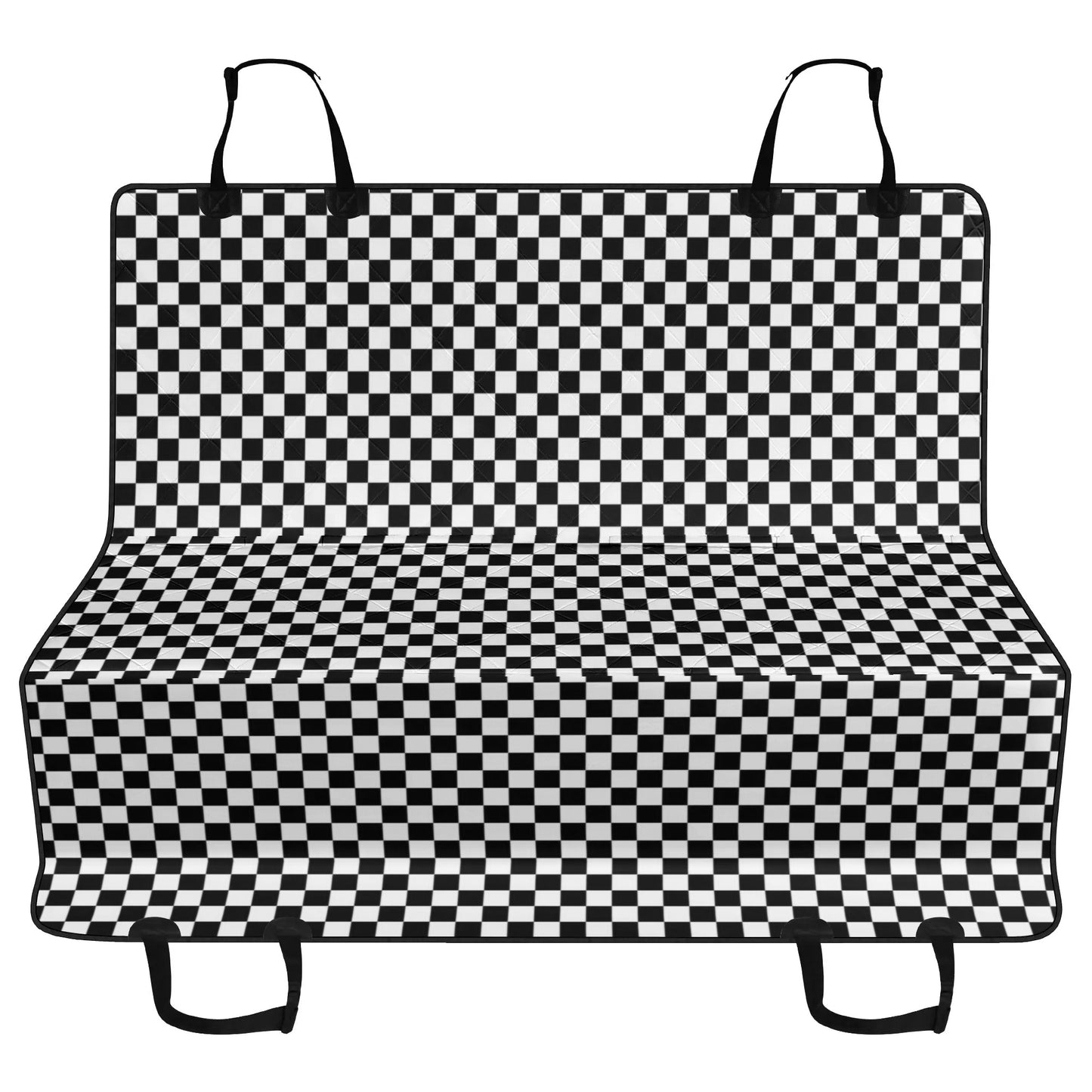 Checkered Dog Back Seat Cover, Black White Check Racing Cat Protector Pets Waterproof Washable Vehicle Blanket SUV Auto Truck