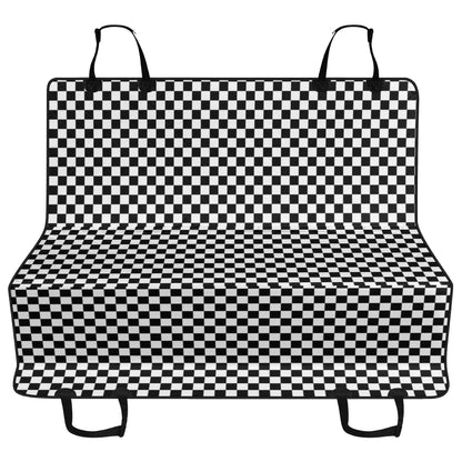 Checkered Dog Back Seat Cover, Black White Check Racing Cat Protector Pets Waterproof Washable Vehicle Blanket SUV Auto Truck