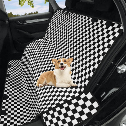 Checkered Dog Back Seat Cover, Black White Check Racing Cat Protector Pets Waterproof Washable Vehicle Blanket SUV Auto Truck