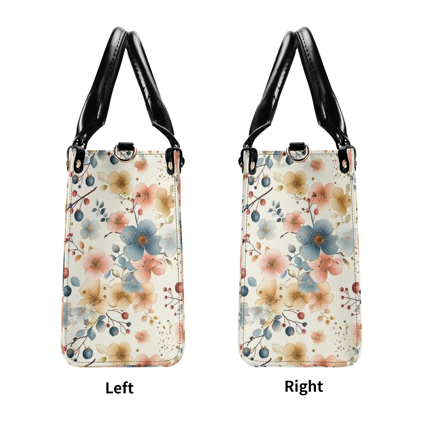 Floral Shoulder Purse, Pink Blue Flowers Summer Spring Leather Handbag Print Small Large Mini Bag Vegan Women Ladies Designer