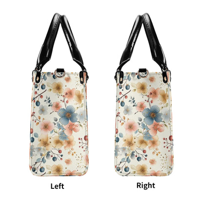 Floral Shoulder Purse, Pink Blue Flowers Summer Spring Leather Handbag Print Small Large Mini Bag Vegan Women Ladies Designer