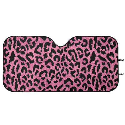 Pink Leopard Car Sun Shade, Animal Print Front Windshield Coverings Auto Protector Window Visor Screen Cover Shield Men Women SUV Truck