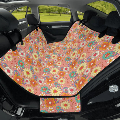 Retro Floral Dog Back Seat Cover, Vintage Flowers Pink Cat Rear Protector Pets Waterproof Washable Vehicle Blanket SUV Auto Truck Hammock