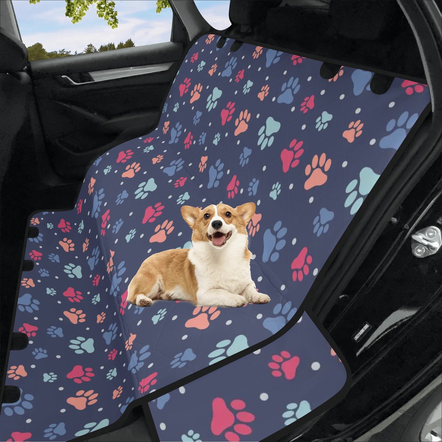 Paws Dog Back Seat Car Cover, Blue Cat Rear Protector Pets Waterproof Washable Vehicle Bench Blanket SUV Auto Truck Hammock