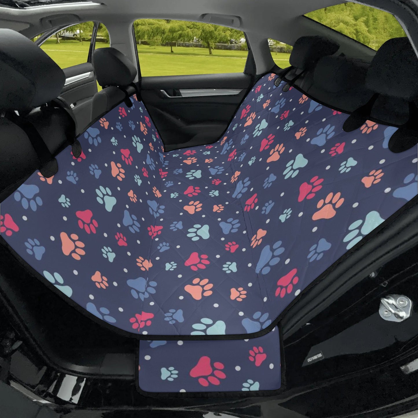 Paws Dog Back Seat Car Cover, Blue Cat Rear Protector Pets Waterproof Washable Vehicle Bench Blanket SUV Auto Truck Hammock