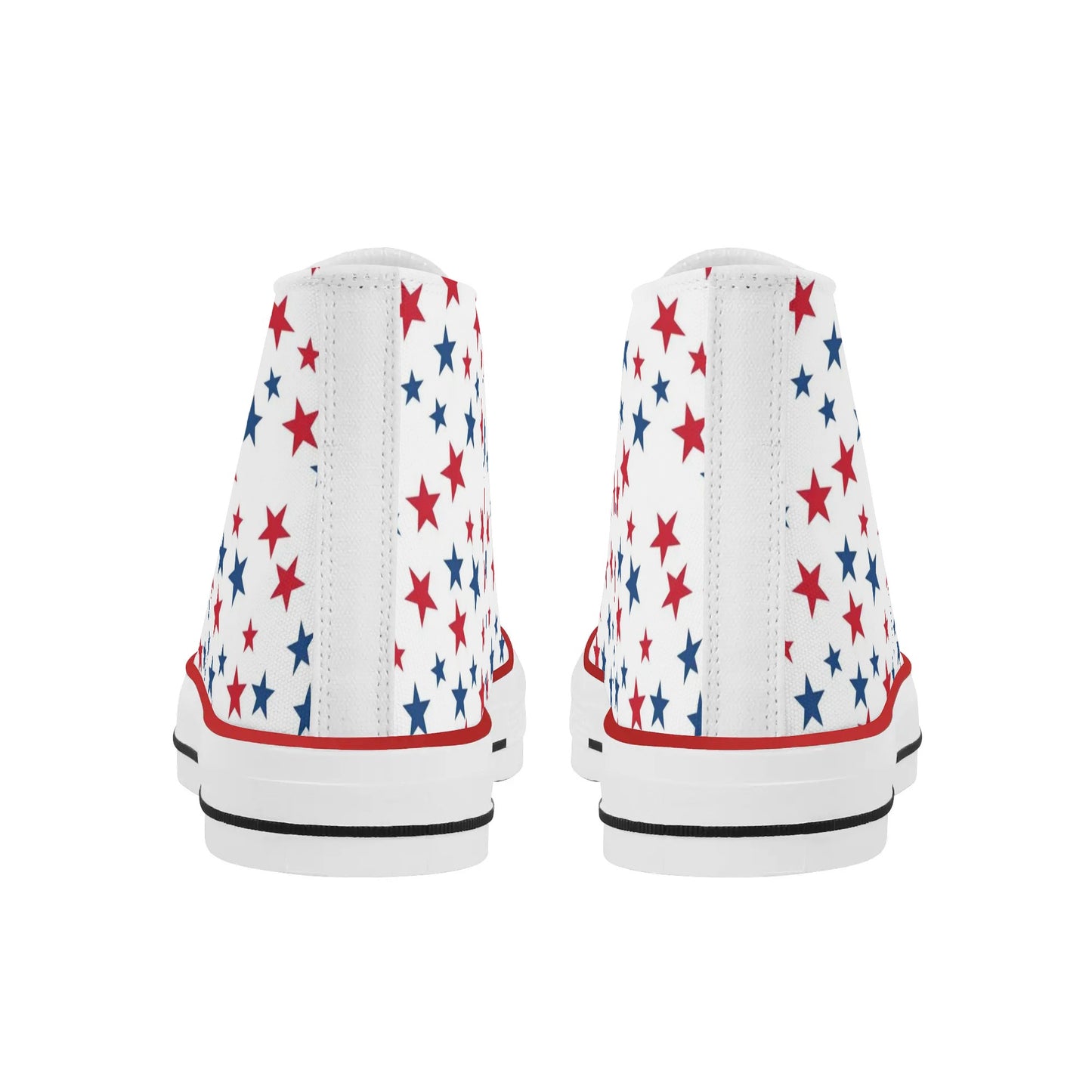 Red White Blue Stars High Top Shoes, American Flag USA Women Men Lace Up Sneakers 4th of July Footwear Canvas Ladies Trainers Designer