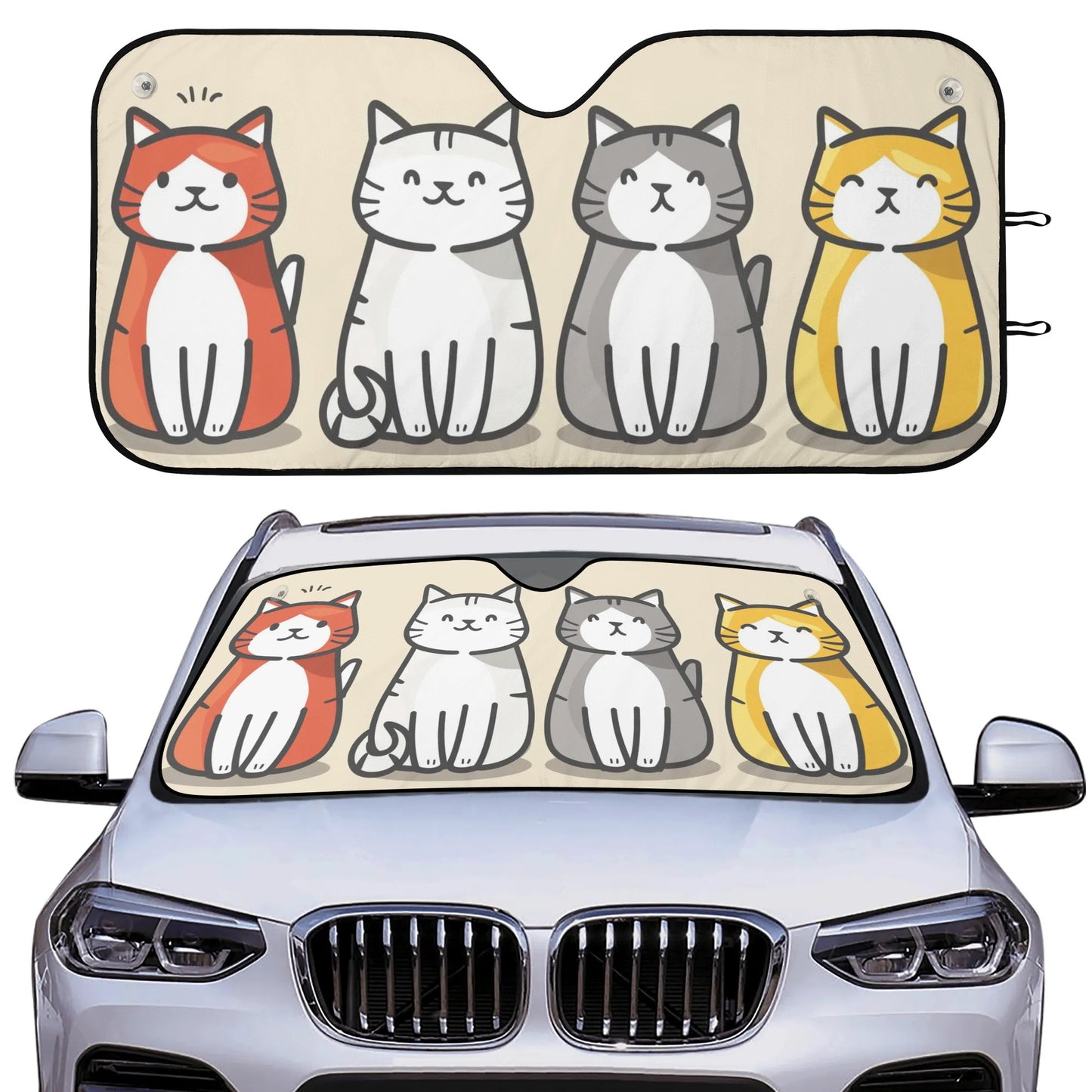 Cats Car Sun Shade, Cute Kittens Funny Front Windshield Coverings Blocker Auto Protector Window Visor Screen Cover Men Women SUV Truck