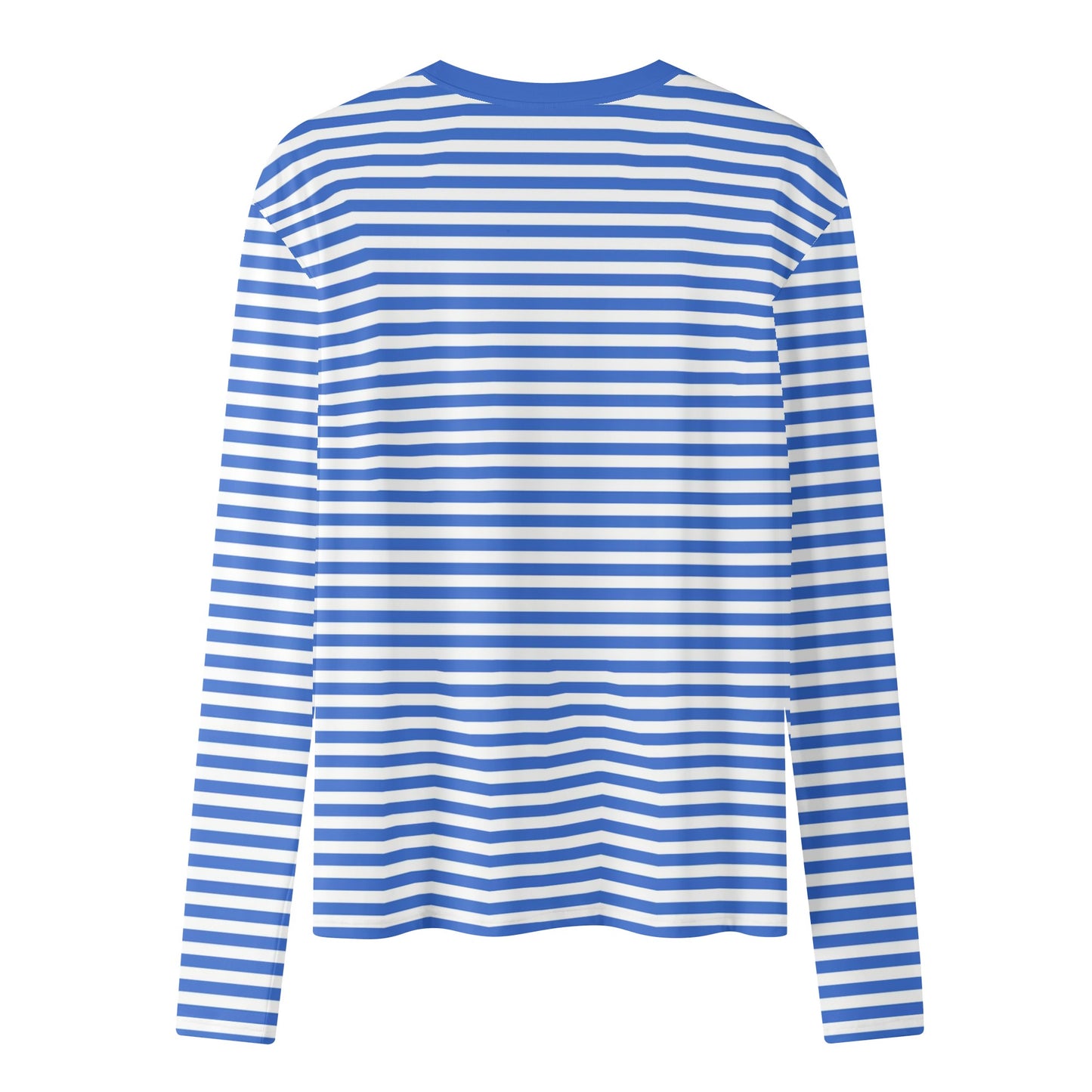 Blue and White Striped Women Long Sleeve Tshirt, Breton Stripe Summer Designer Graphic Aesthetic Crew Neck Ladies Female Tee Top Shirt