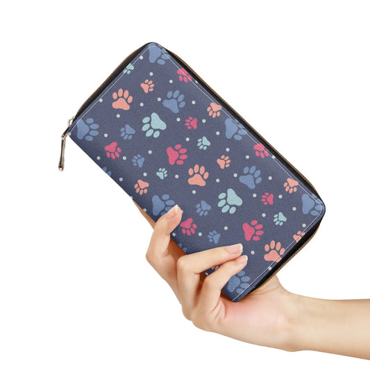 Paws Leather Wallet Women, Cat Dog Animal Pet Vegan Zipper Zip Around Coins Credit Cards Pocket Cash Ladies Pouch Slim Clutch Purse Gift