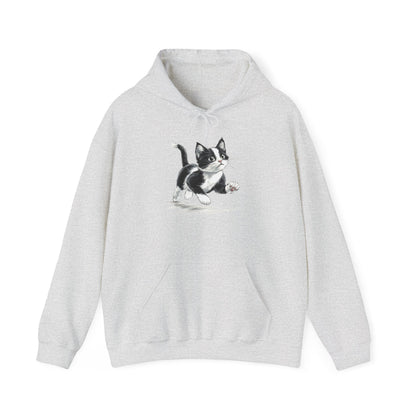 Cute Cat Hoodie, Animal Tuxedo Black White Kitten Pullover Men Women Adult Aesthetic Graphic Cotton Hooded Sweatshirt Designer Plus Size