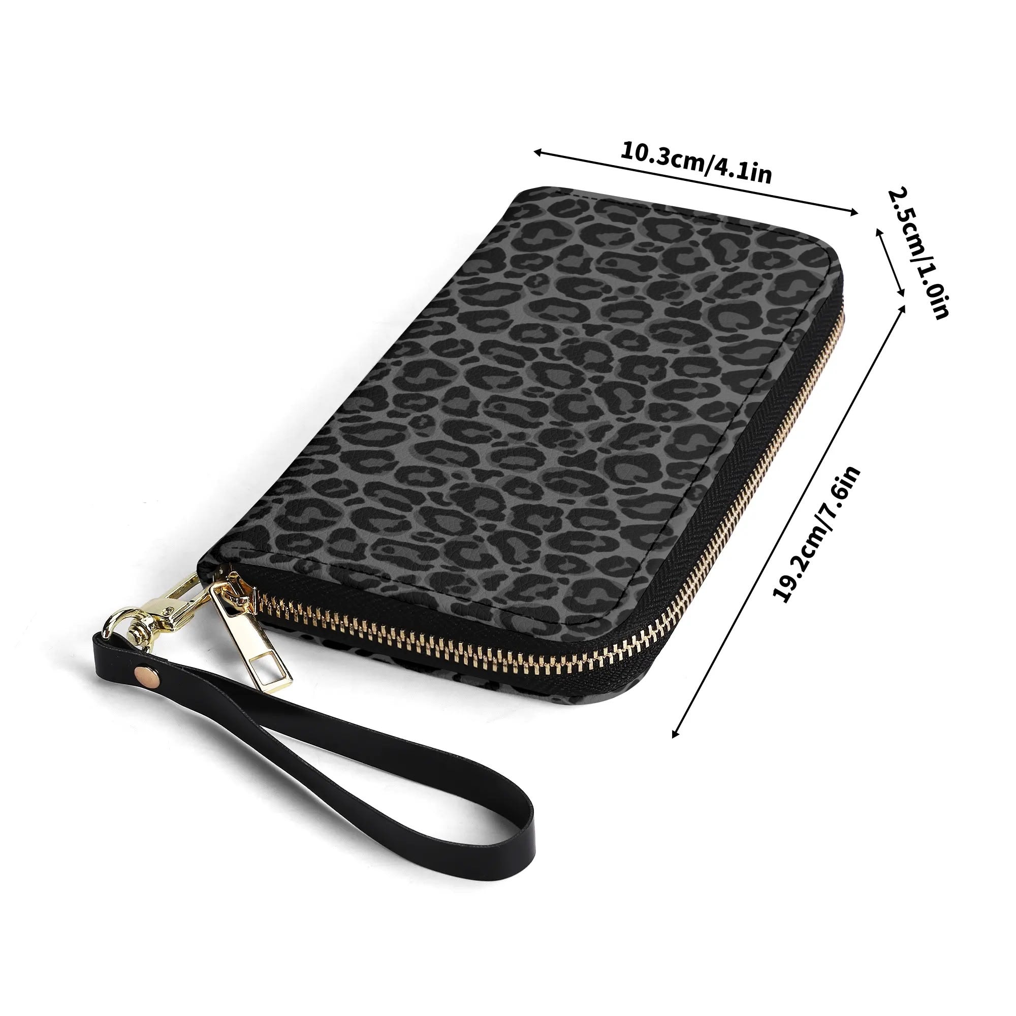 Black Leopard Wristlet Leather Wallet Women Grey Animal Print Cheetah Starcove Fashion