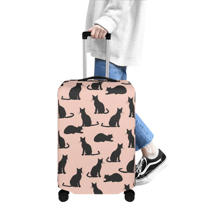 Cats Print Luggage Cover, Kittens Black Pink Suitcase Protector Hard Carry On Bag Washable Wrap Large Small Travel Aesthetic Zipper Sleeve