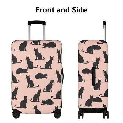 Cats Print Luggage Cover, Kittens Black Pink Suitcase Protector Hard Carry On Bag Washable Wrap Large Small Travel Aesthetic Zipper Sleeve